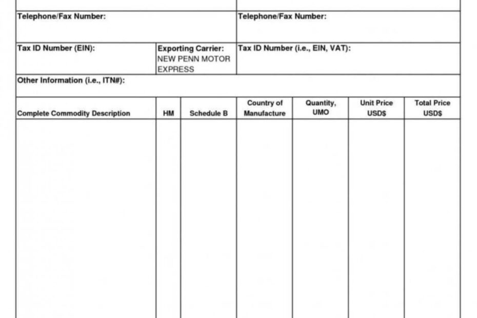011 Free Commercial Invoice Template Printable Form Canada Regarding