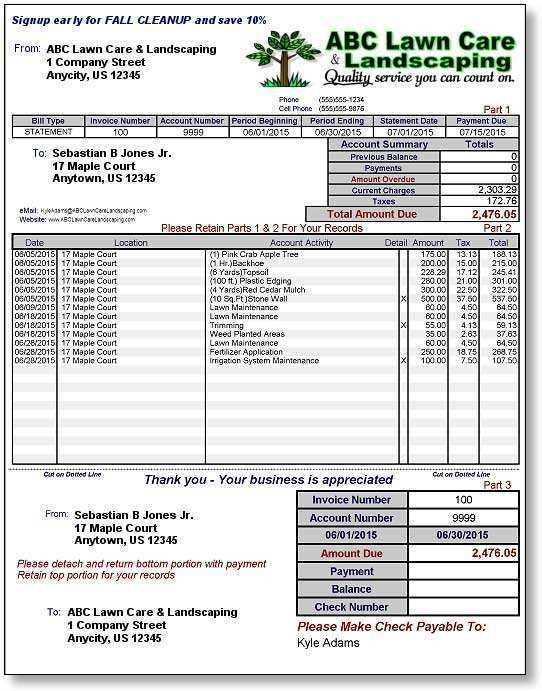 11 Printable Lawn Mowing Invoice Template With Stunning Design For Lawn 