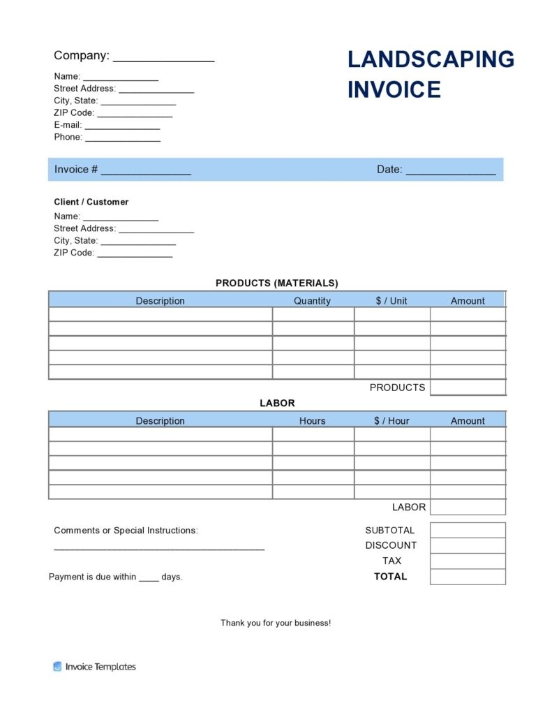 40 Printable Landscaping Invoice Templates Examples Fillable Form 2025