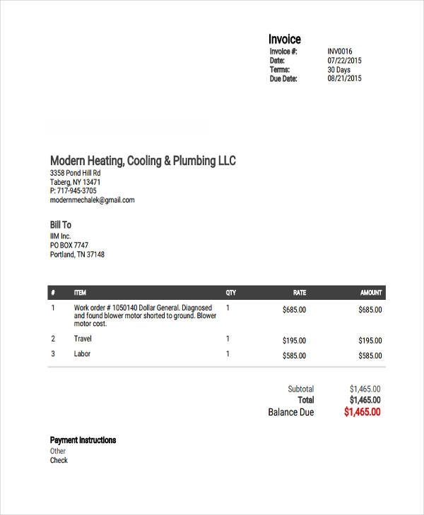 8 Plumbing Invoice Examples To Download