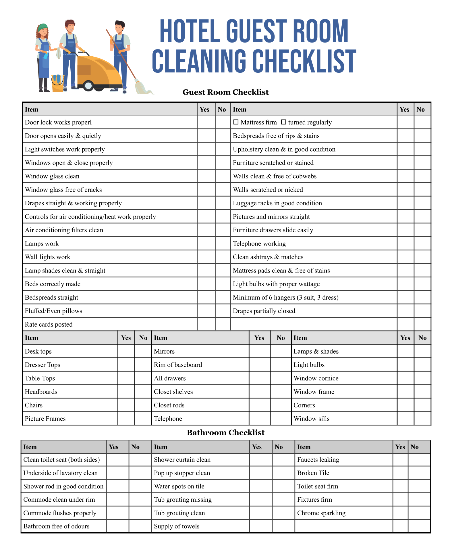 9 Best Hotel Housekeeping Checklist Printable PDF For Free At 