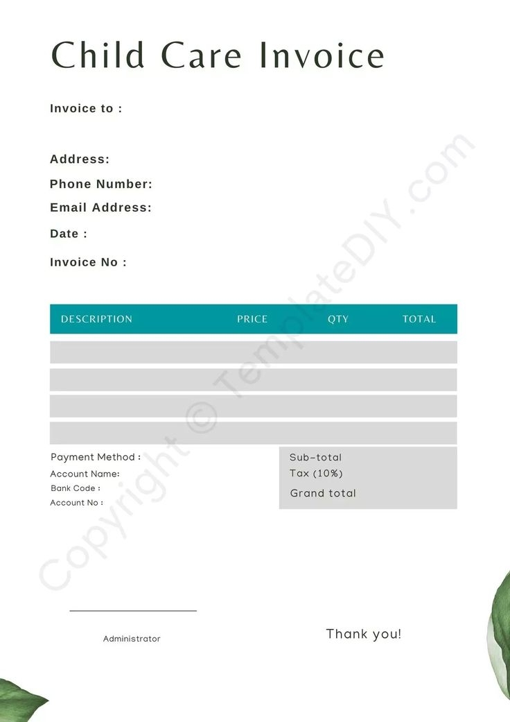 A Printable Child Care Invoice Template Is Designed To Easily Collect 