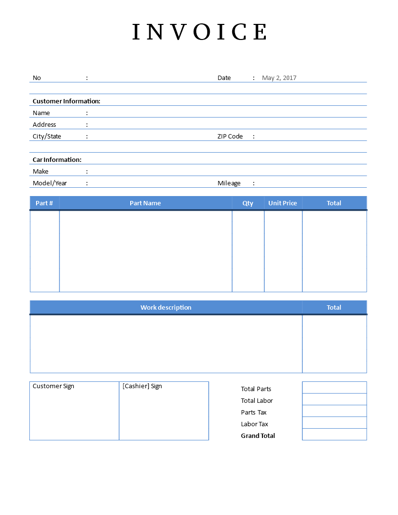 Auto Body Invoice Forms Invoice Template Ideas