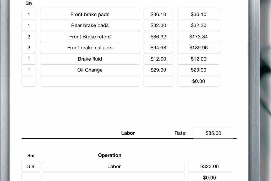 Automotive Repair Invoice Invoice Template Ideas