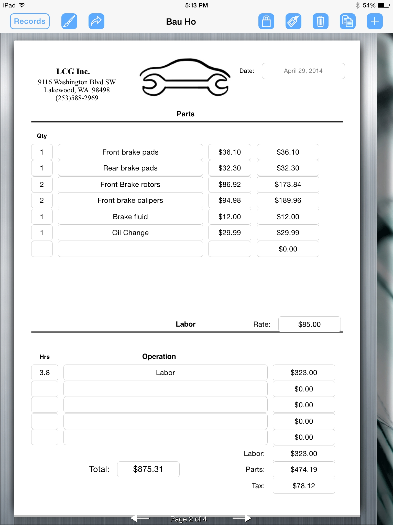 Automotive Repair Invoice Invoice Template Ideas
