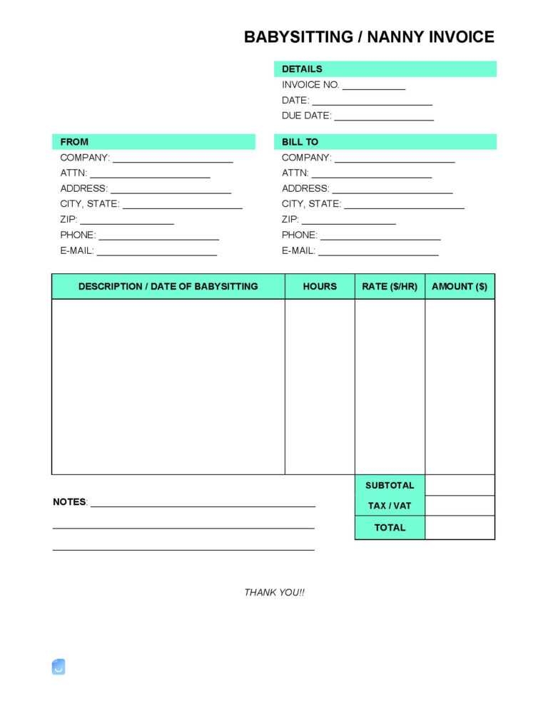 Babysitting Invoice Template Free Printable Word Searches