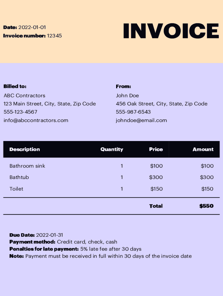 Bathroom Remodel Invoice Template Fill Edit Sign Download Print 