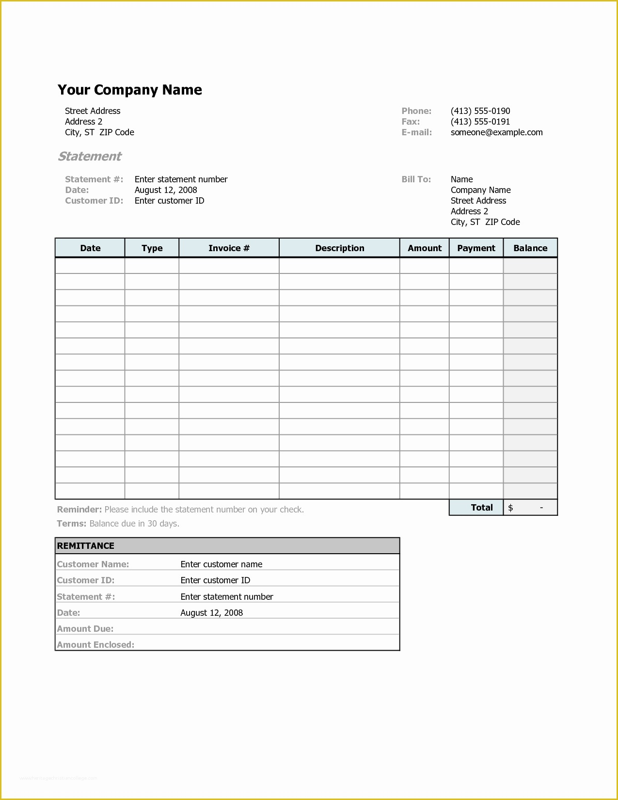 Billing Invoice Template Free Of Free Printable Billing Statement Excel 
