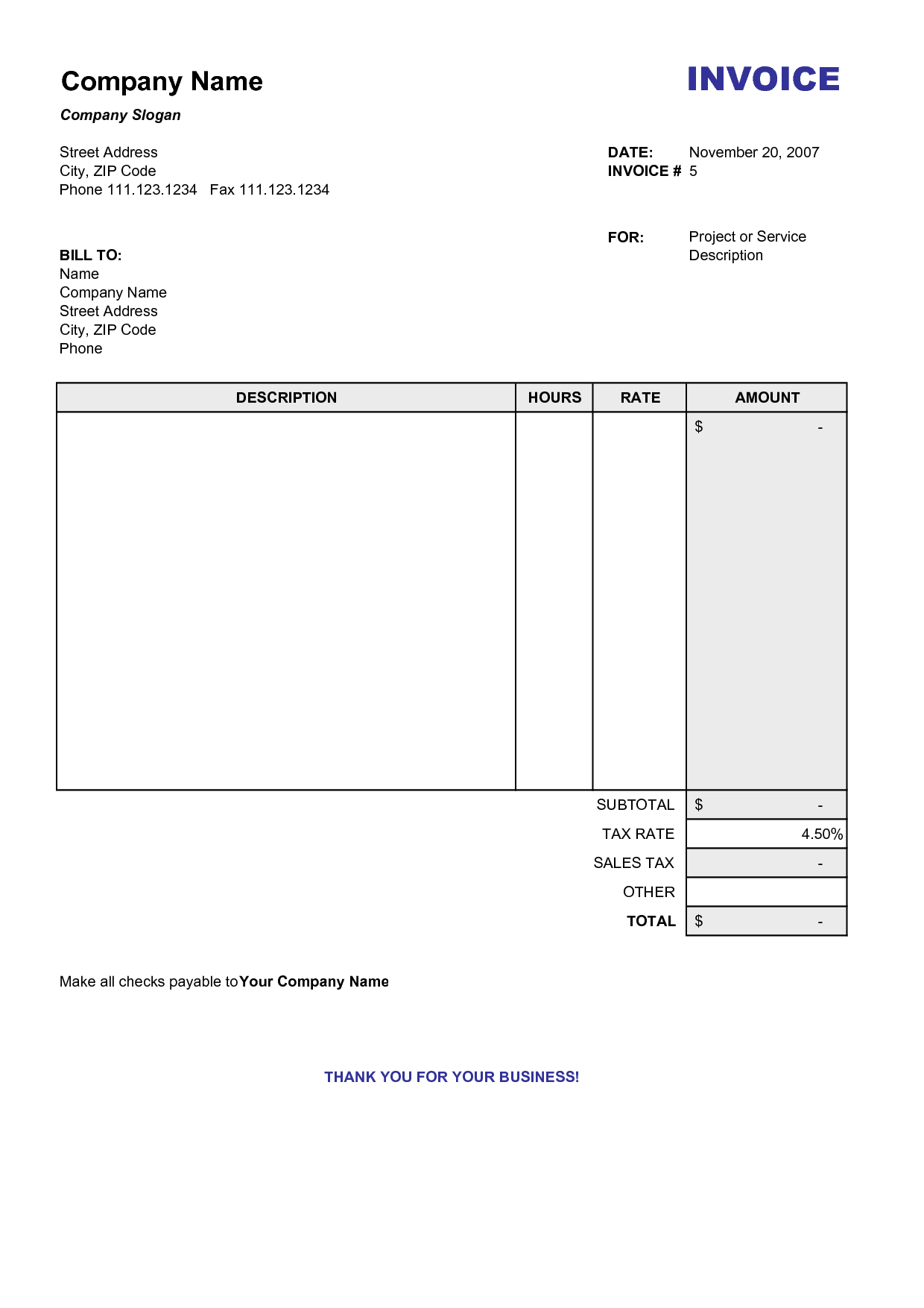 Blank Billing Invoice Scope Of Work Template Organization Free 