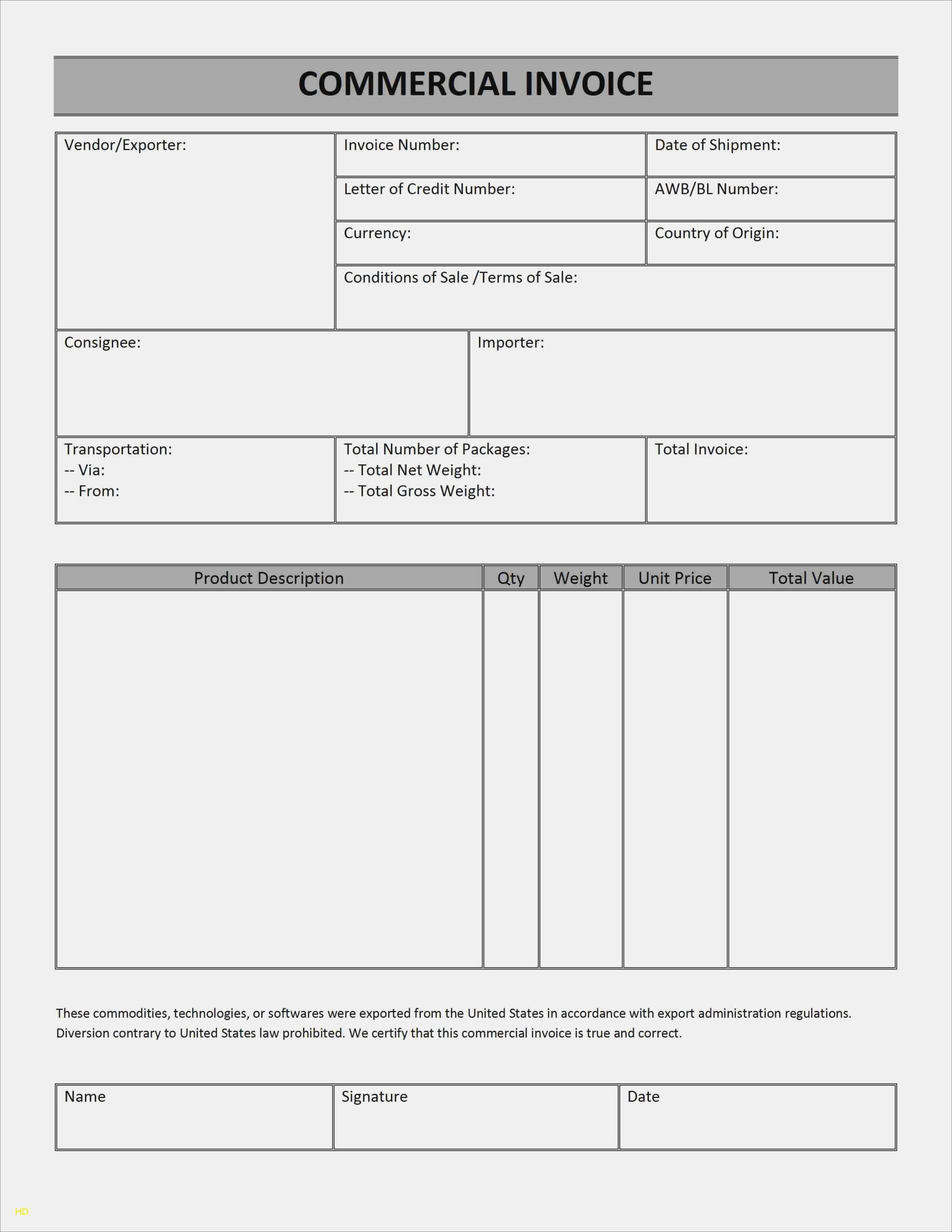 Blank Commercial Invoice Shipping Invoice Template Free Invoice In 