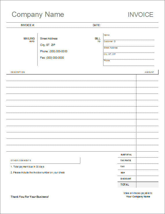 Blank Invoice Forms Printable Printable Forms Free Online