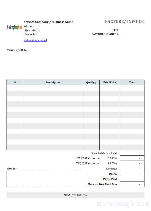 Blank Printable Lawn Care Invoice Template