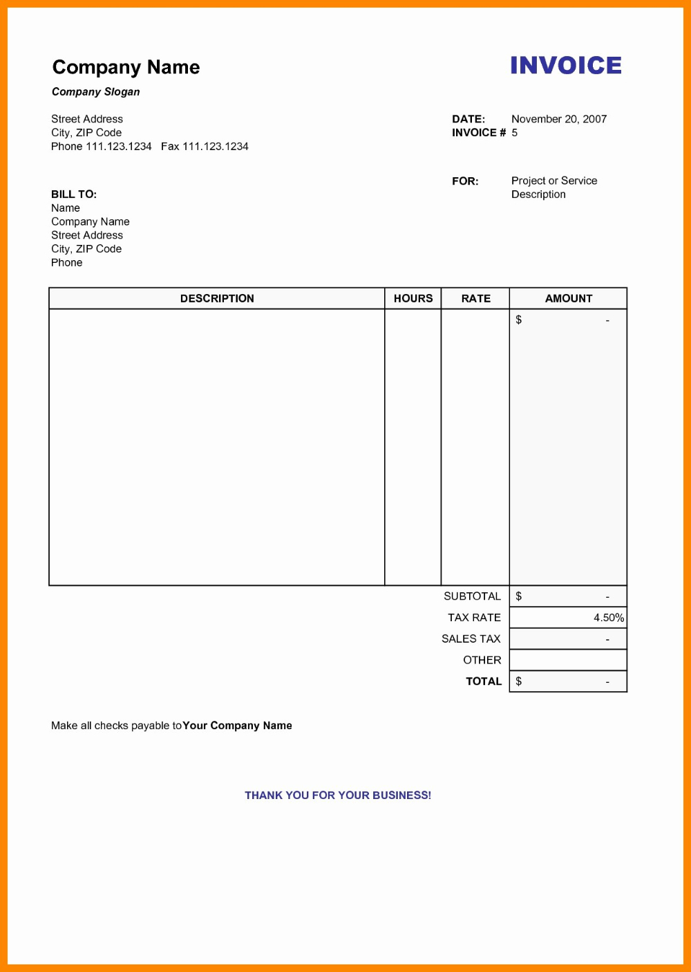 Blank Self Employed Printable Invoice Template Printable Templates