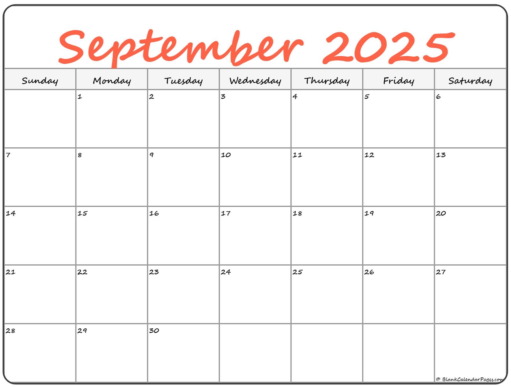 Blank September 2025 Calendar Printable