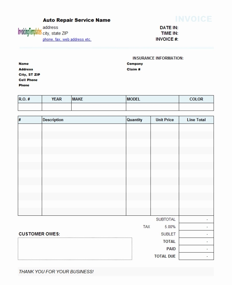 Car Mechanic Invoice Template