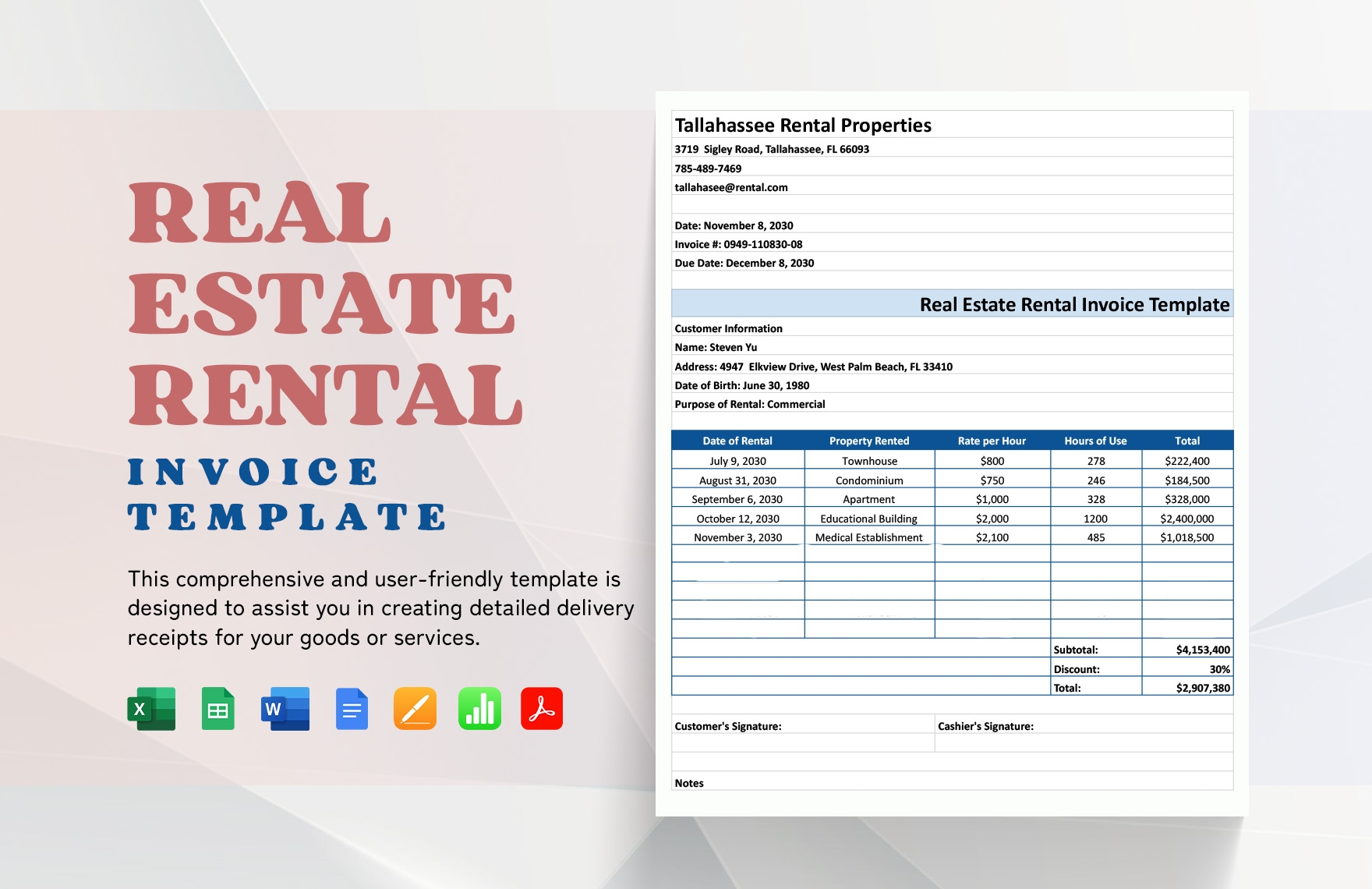 Car Rental Invoice Template In Excel Google Sheets Download 