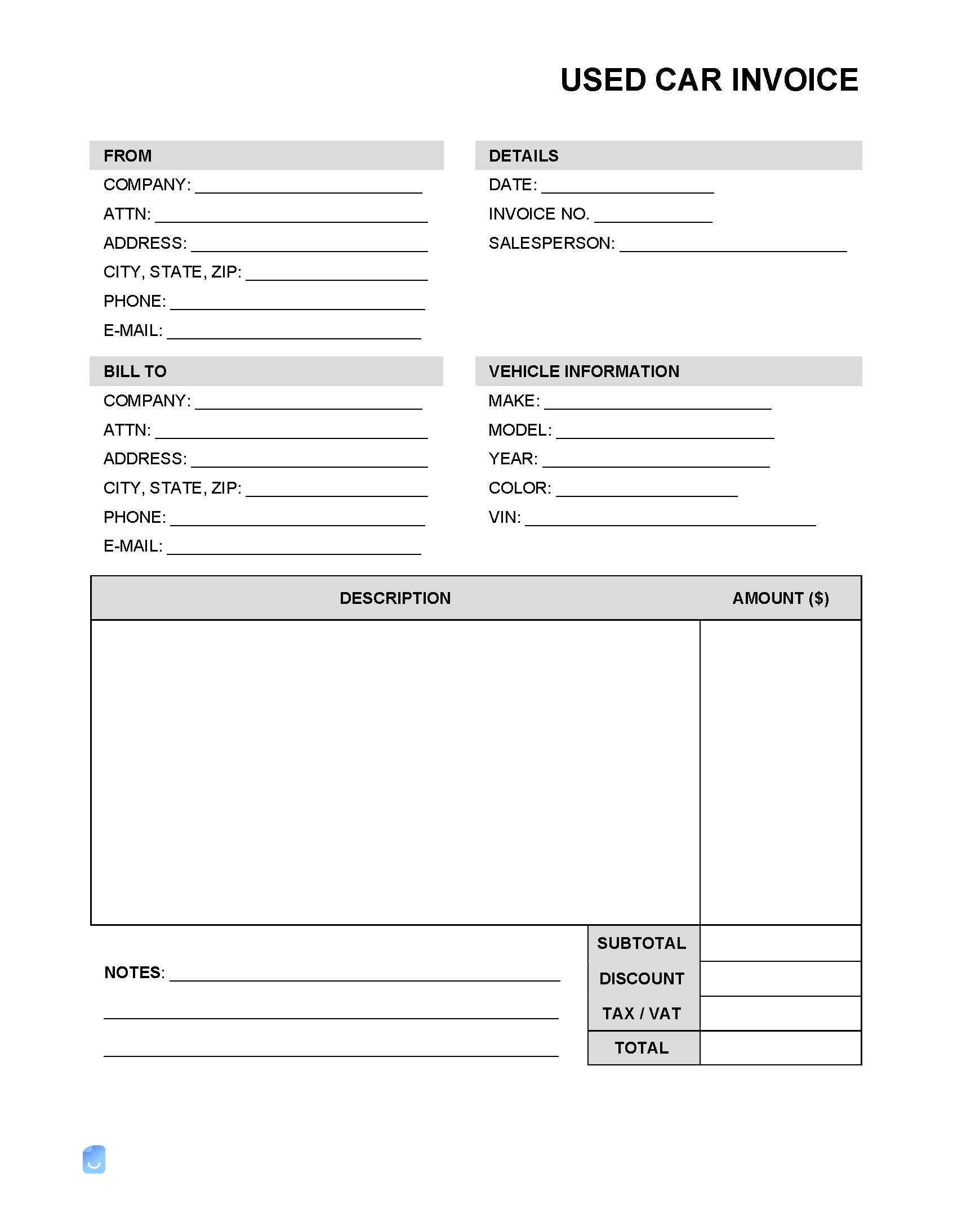 Car Sales Invoice Template Invoice