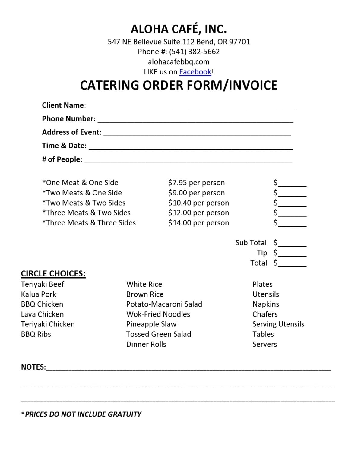 Catering Invoice Template Free