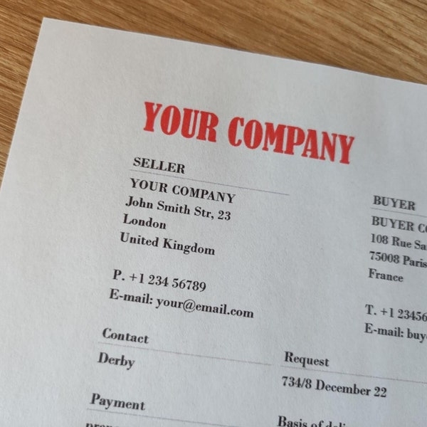 Commercial Export Invoice Etsy