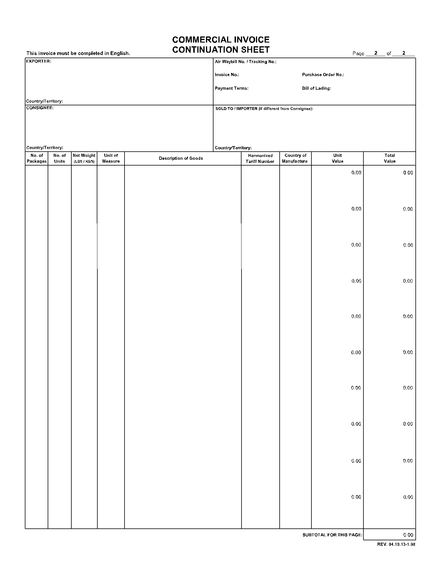 Commercial Invoice Fedex Template Sepolf