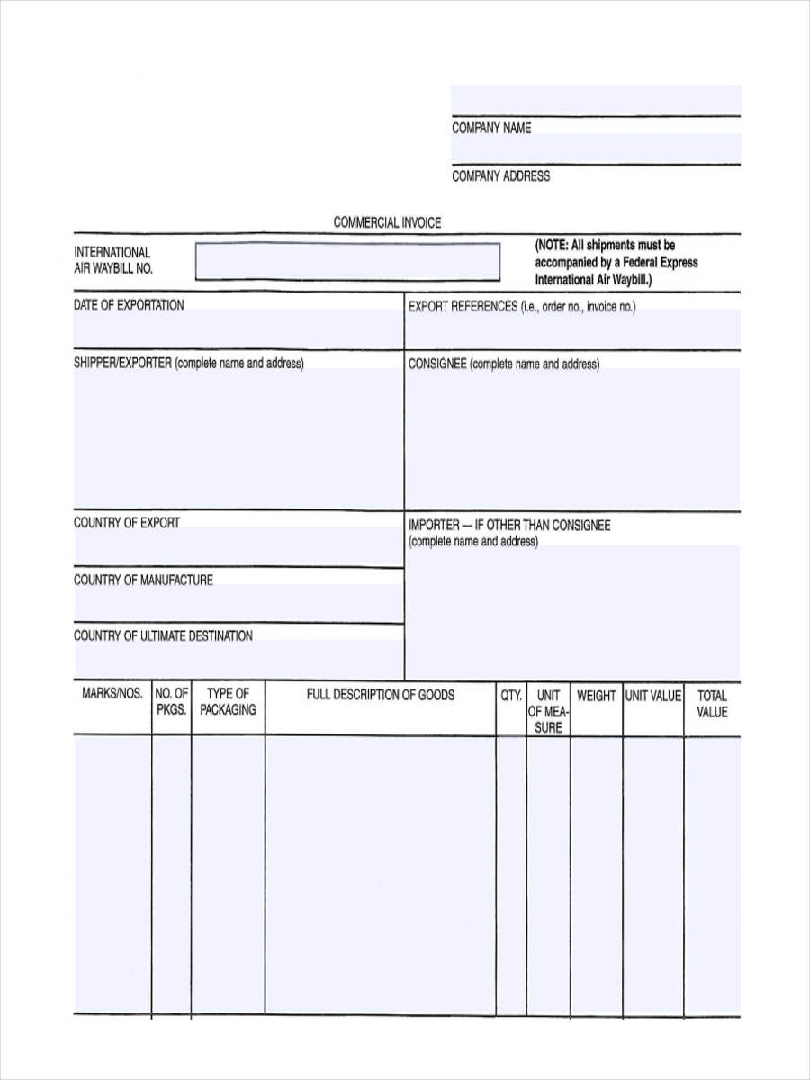 Commercial Invoice For Export Template Perehead