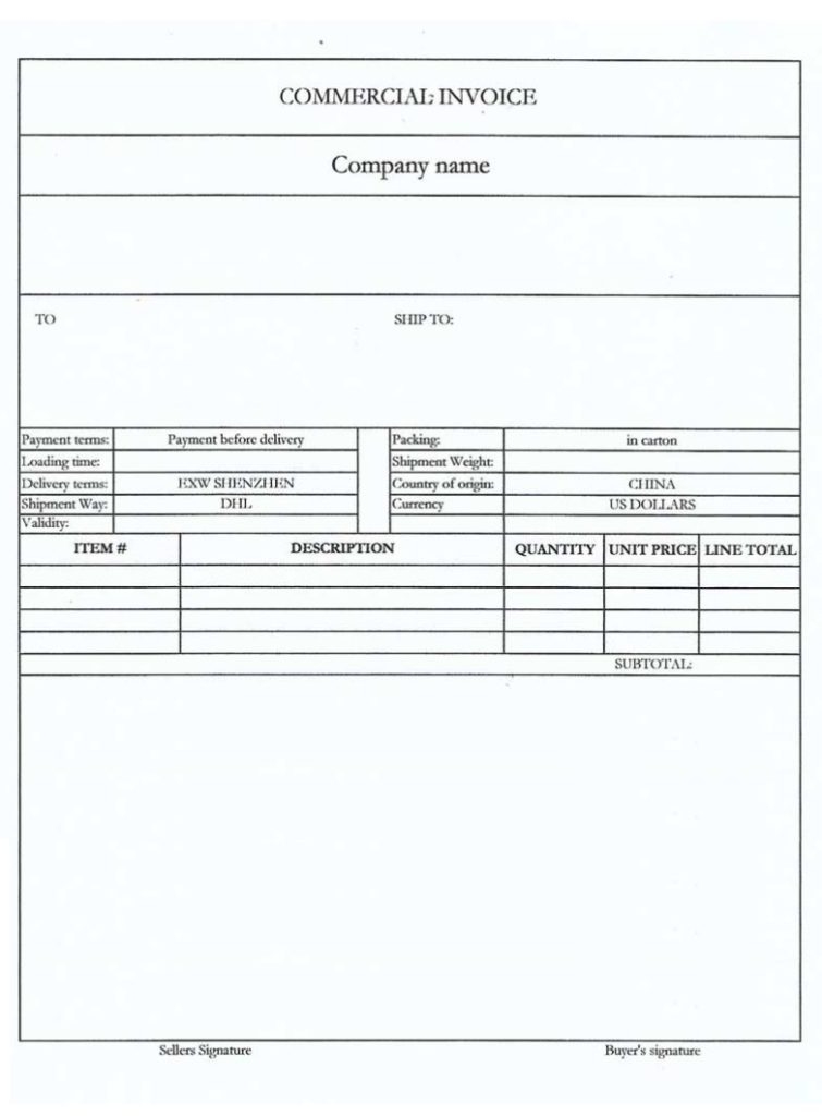 Commercial Invoice Printable Template Dolfdisk