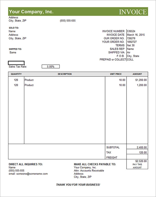 Commercial Invoice Printable Template Fitkool