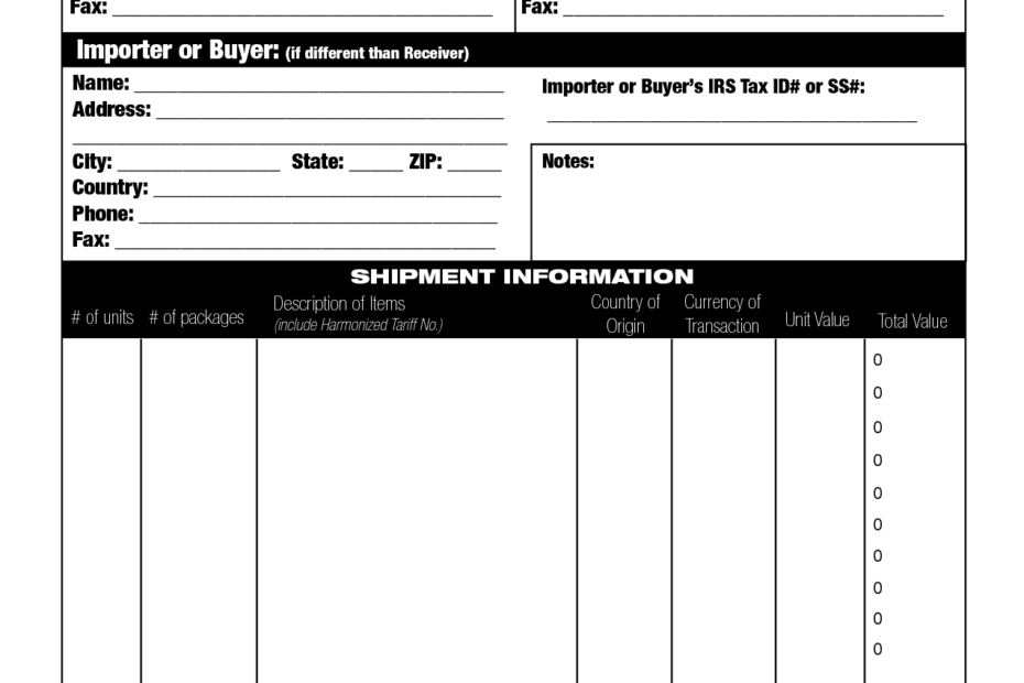 Commercial Invoice Printable Template Holfdj