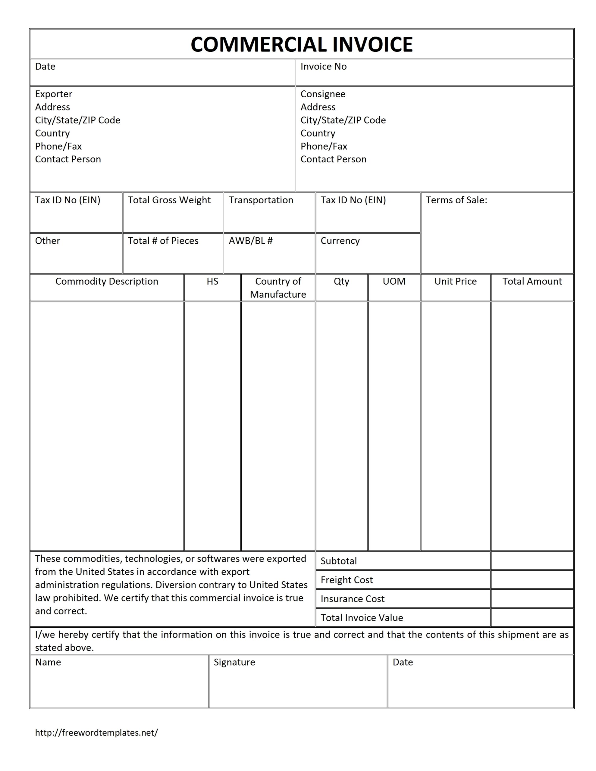 Commercial Invoice Template