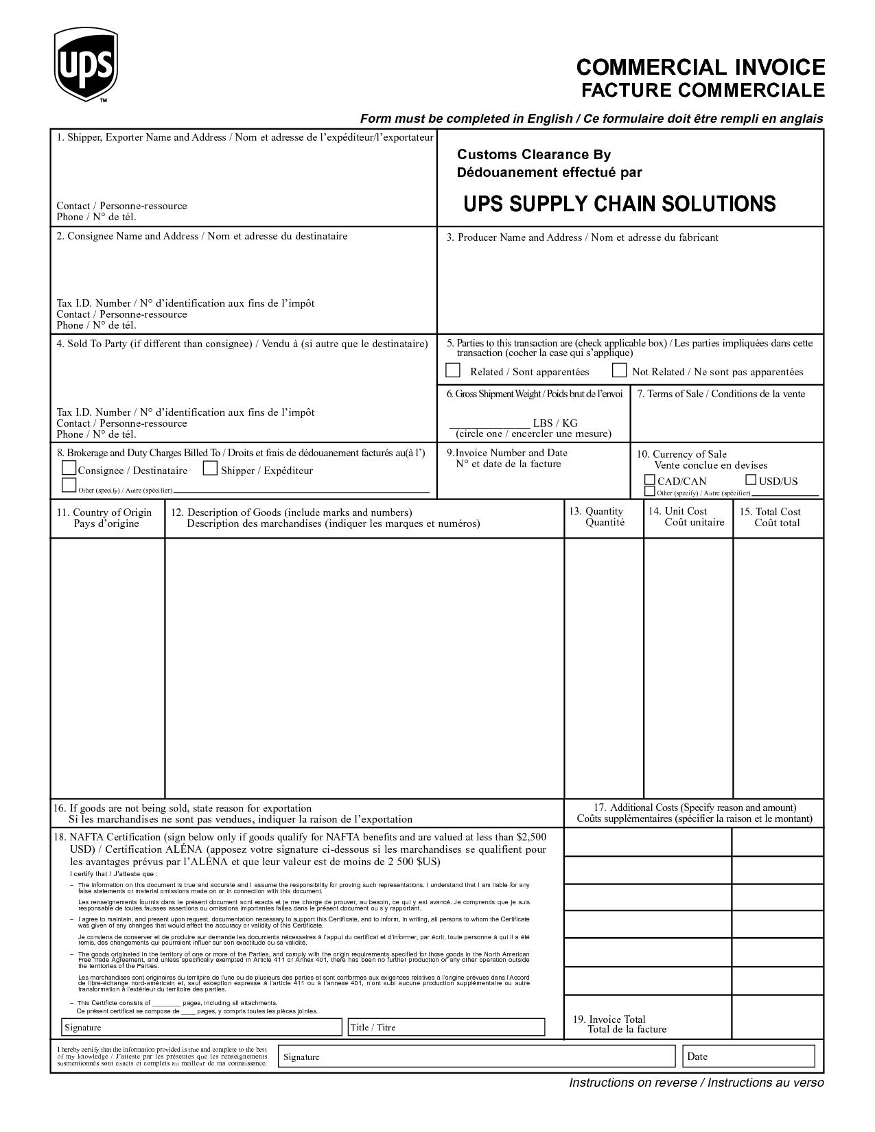 Commercial Invoice Ups Invoice Template Ideas