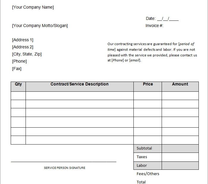 Contractor Printable Invoice Pdf Free KupooterMy Site
