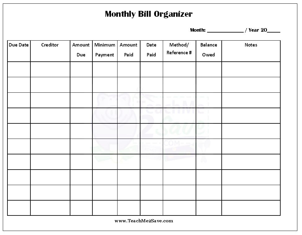 Create A Printable Monthly Bill Organizer Room Surf