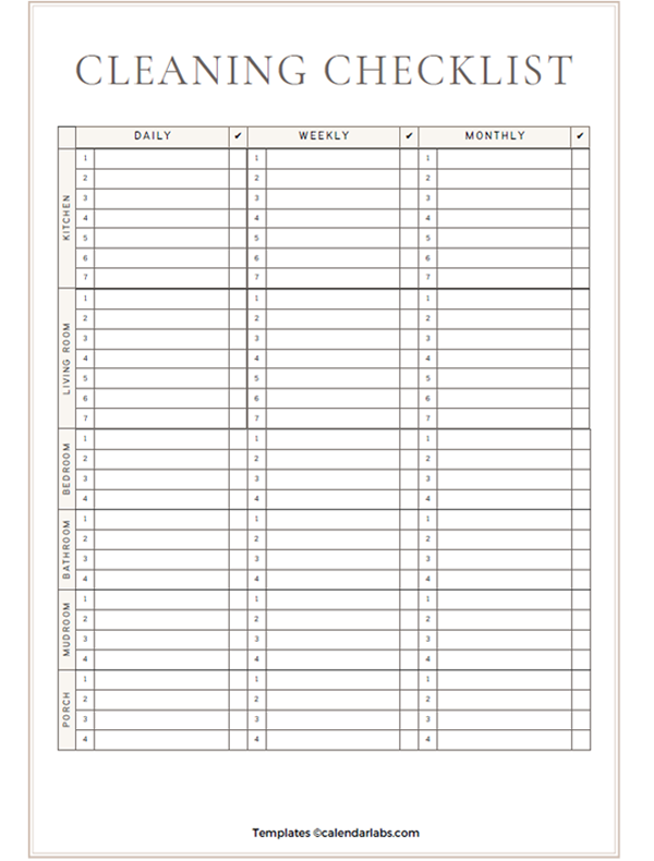 Customizable Free Printable Cleaning Schedule Template Printable 