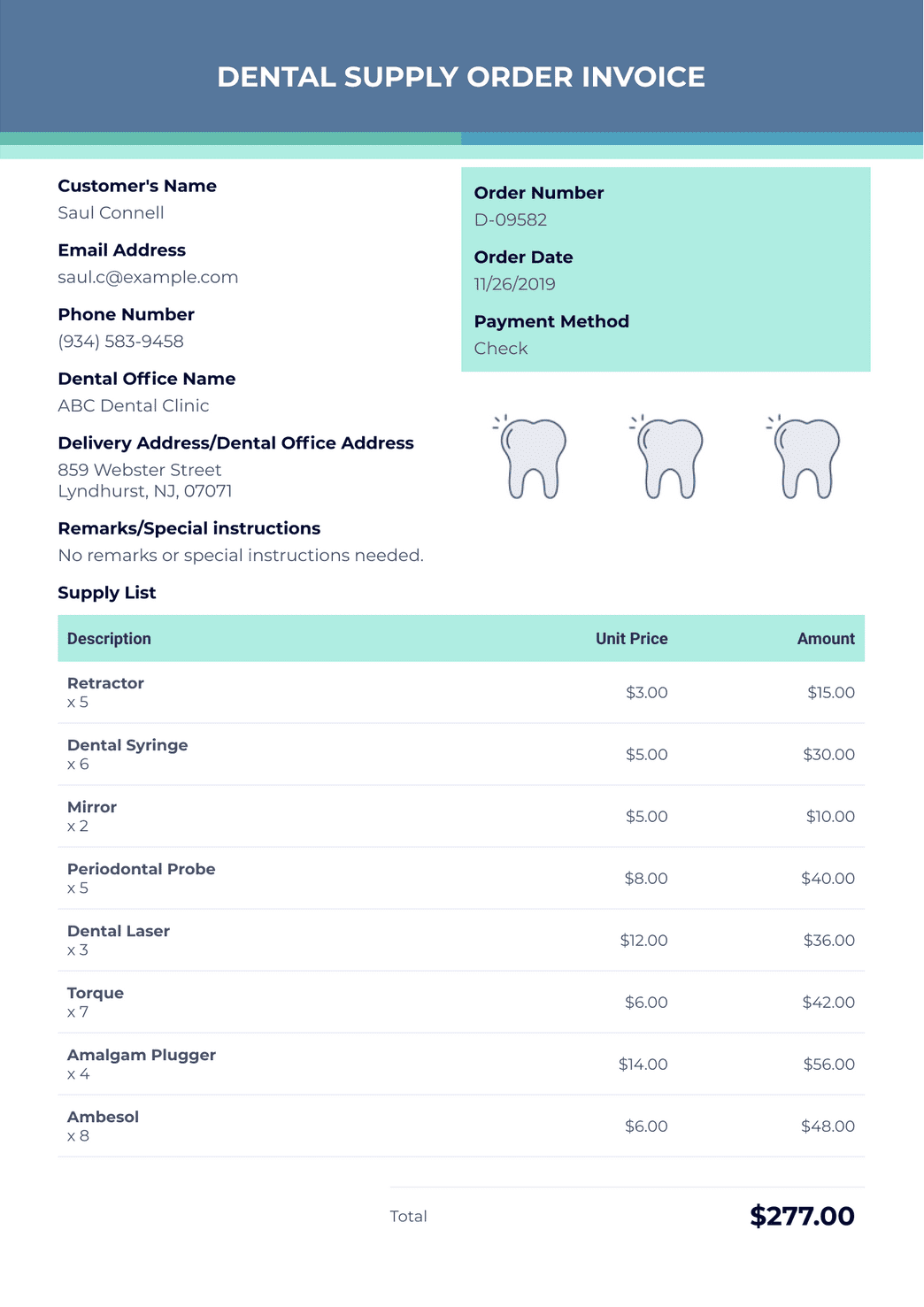 Dental Supply Order Invoice Template PDF Templates Jotform 