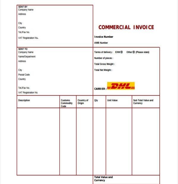 Dhl Commercial Invoice Printable Template Printable Templates