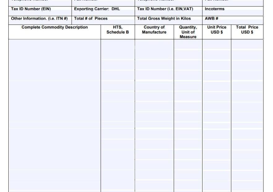 Dhl Commercial Invoice Printable Template Printable Templates