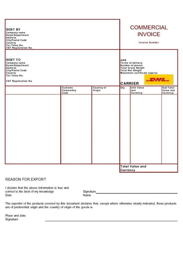 Dhl Commerical Invoice Invoice Template