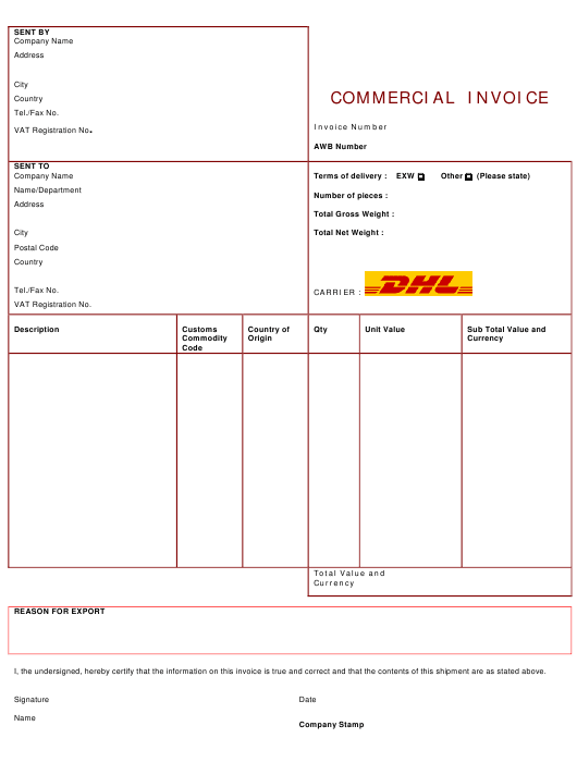 Dhl Commerical Invoice Invoice Template