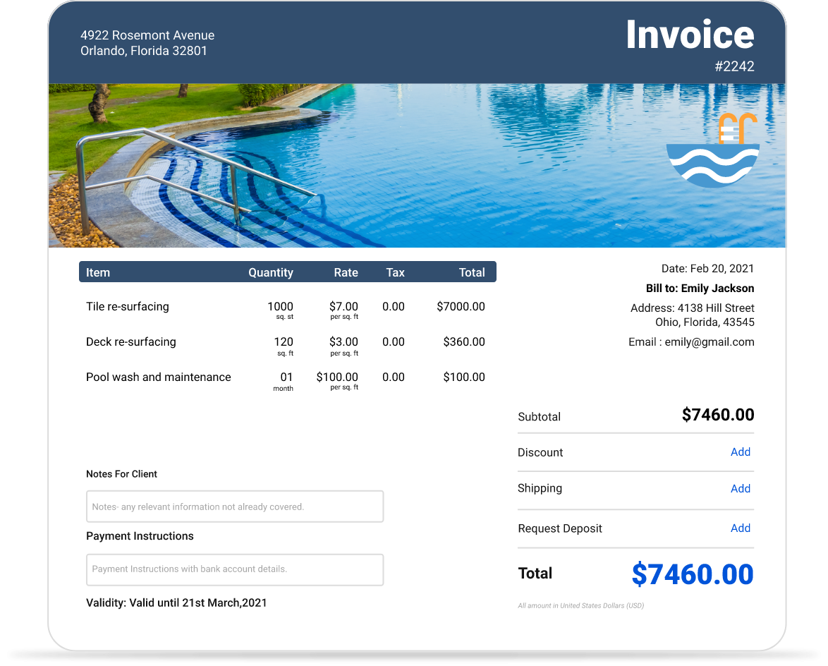 Download Custom Pool Service Invoice Template InvoiceOwl
