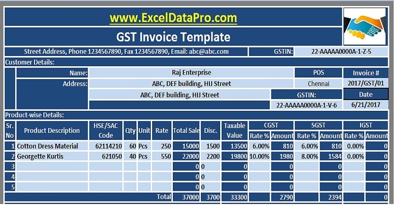 Download Free GST Templates In Excel