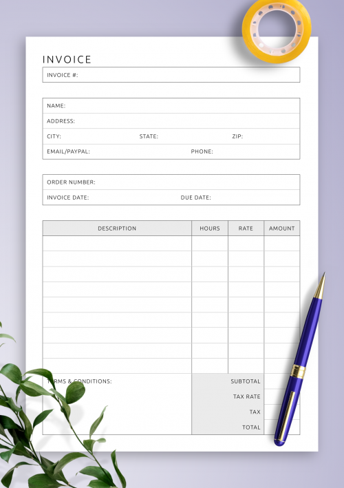 Download Printable Invoice Template PDF Worksheets Library