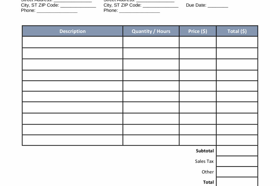Downloadable Free Printable Auto Repair Invoice Template Printable