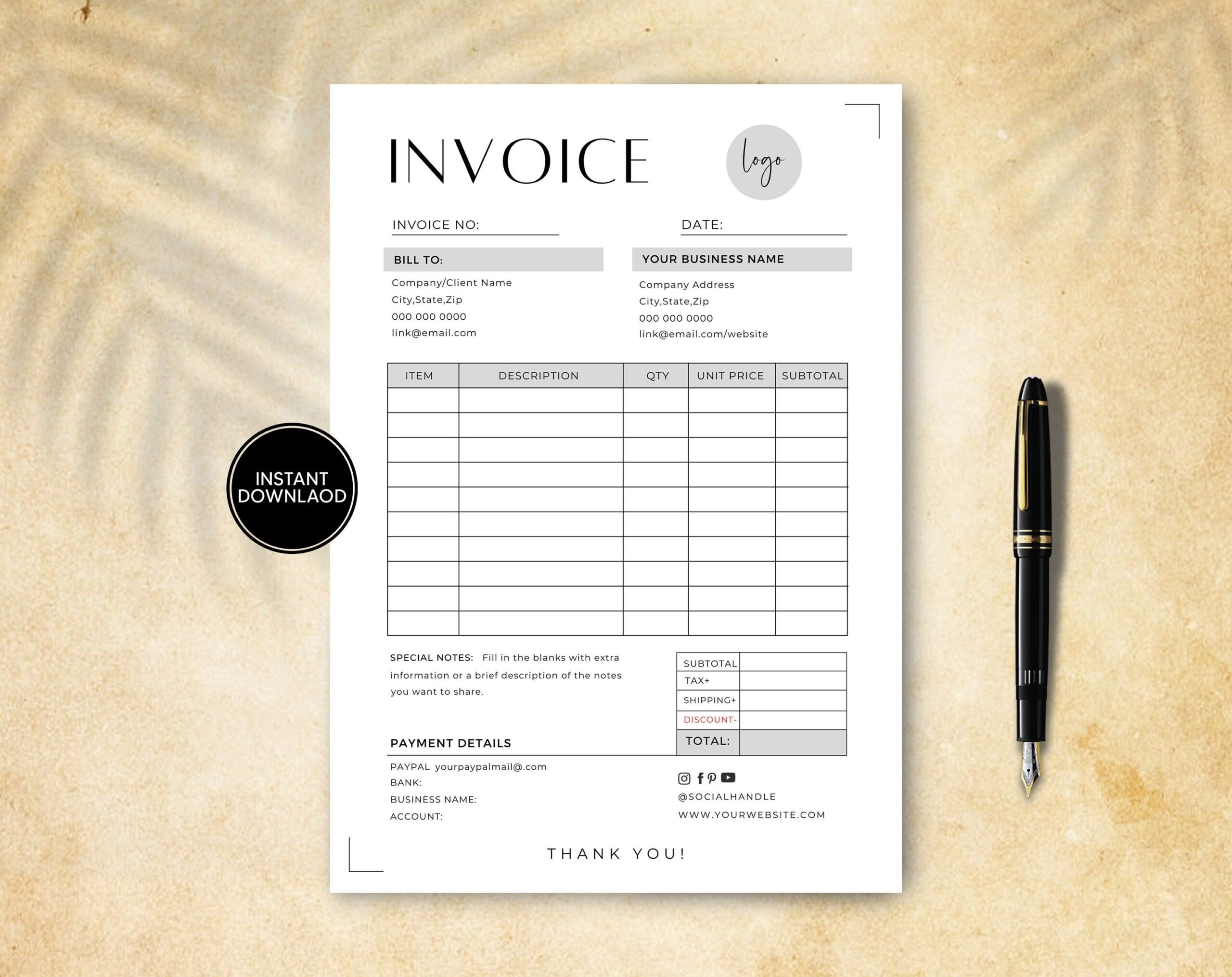 Editable Invoice Template In Canva Printable Invoice Form Invoice 