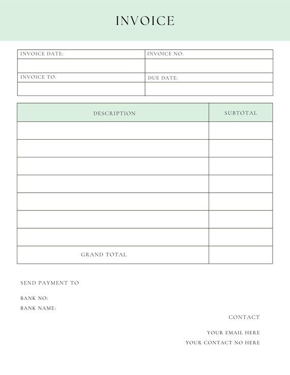 Editable Invoices Printable Invoice Bundle Green Invoice Business 