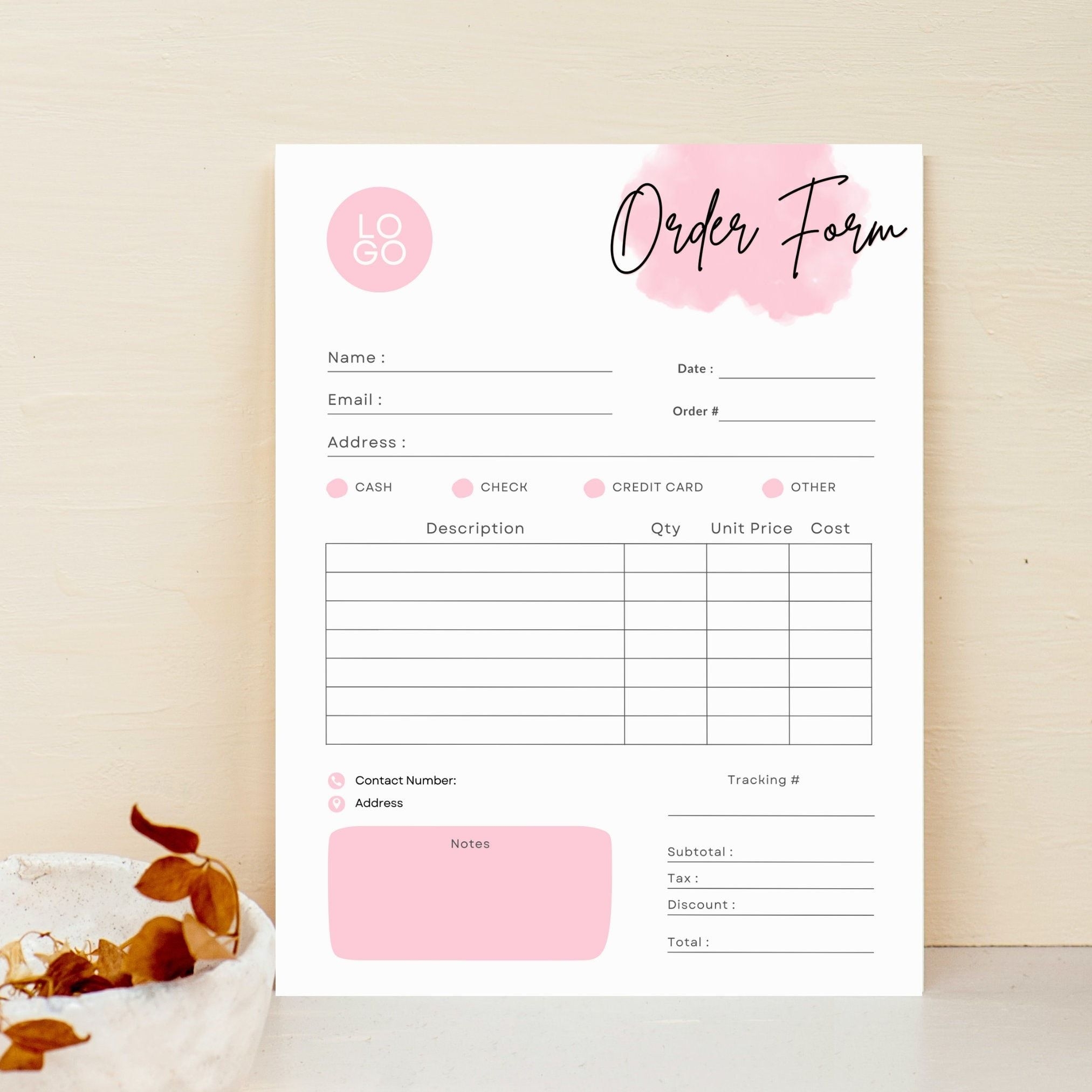 Editable Order Receipt Form Receipt Template Printable Small Business 