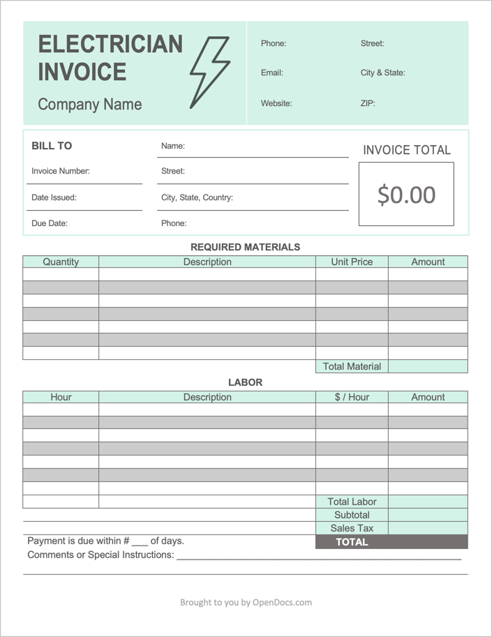 Electrical Contractor Invoice