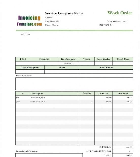 Electrical Work Order Invoice Template Free Download