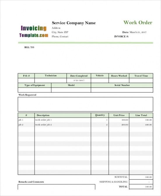 Electrical Work Order Invoice Template Free Download
