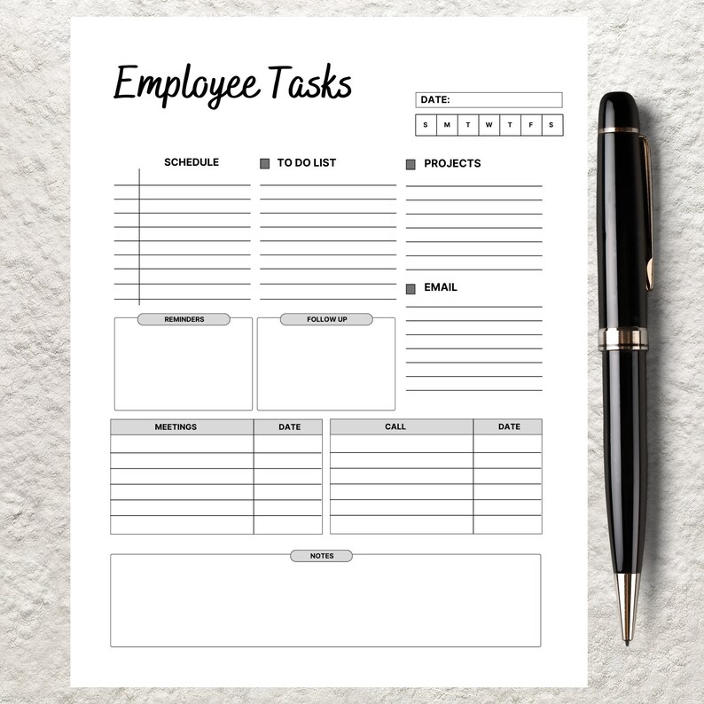 Employee Task List Template Printable Employee Log Work Job Allocation 