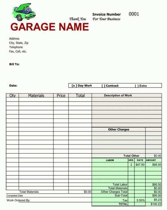 Engine Repair Invoice Template Cards Design Templates